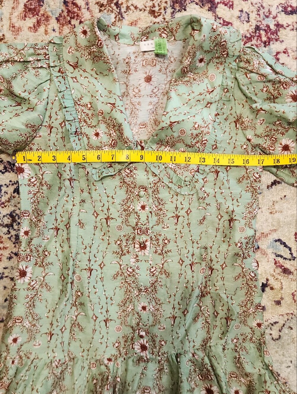 Women's Sandro Green Toscane Floral Dress Claudine Collar Size 34 - Picture 7 of 12